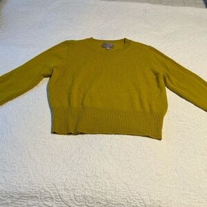J. Crew, Cropped Fit-Shrunken Crewneck, Cashmere Sweater, Yellow/Green, Sz Small